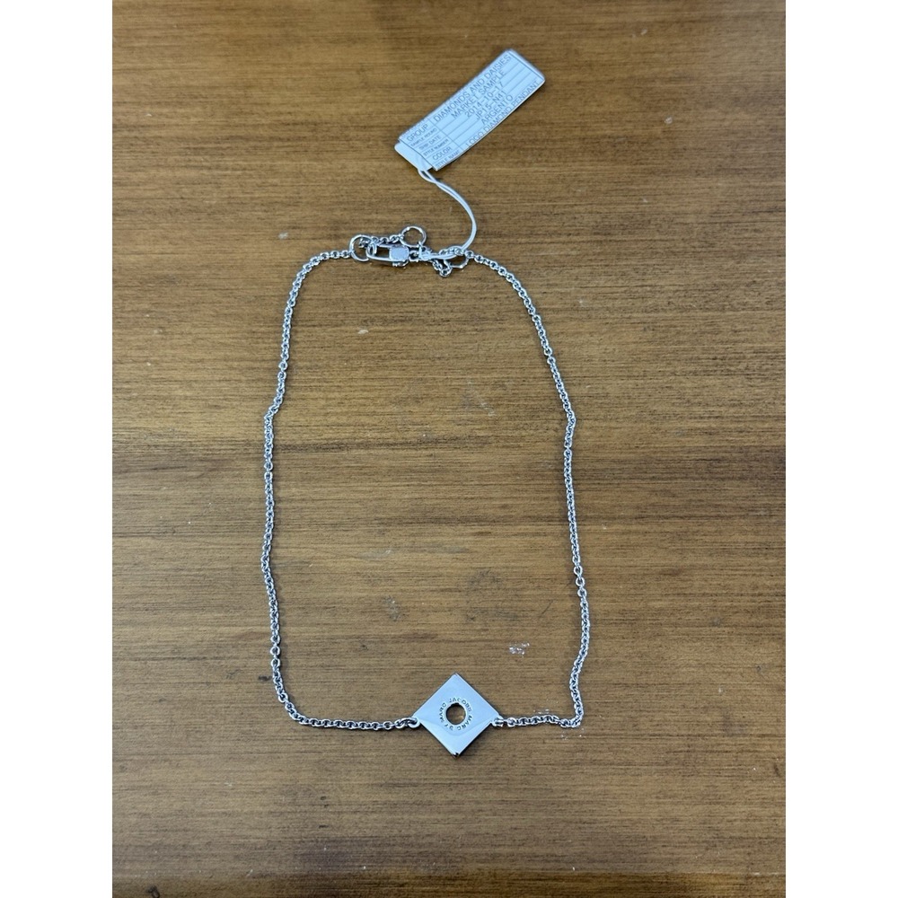Marc‎ Jacobs Sterling Silver Square Pendant Necklace Cable Chain Fine Jewelry